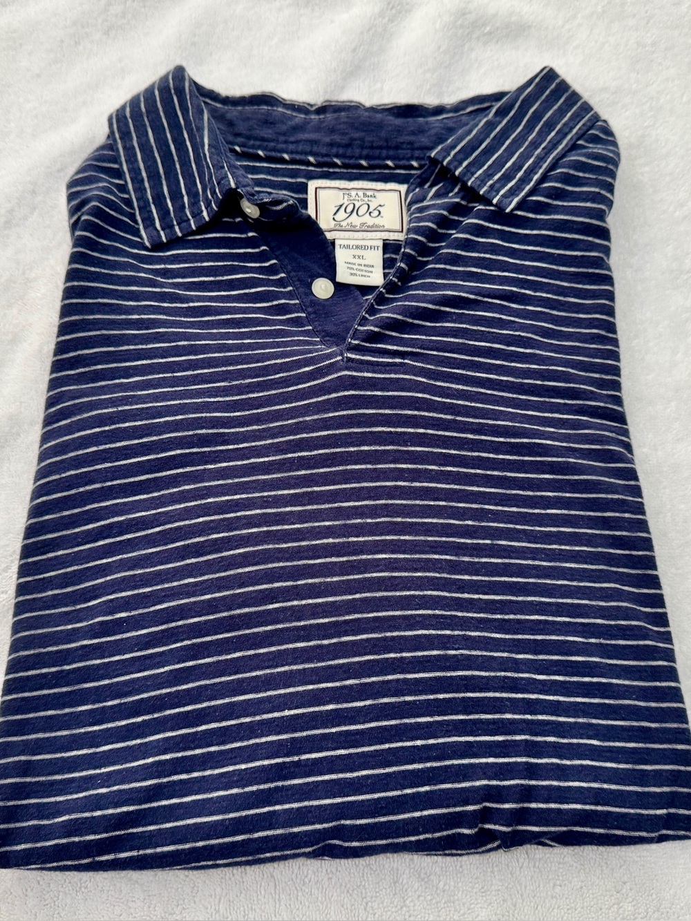 Jos. A. Bank Navy and White Striped Polo XXL